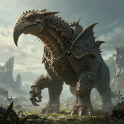 highly detailed elden ring portrait photo of a huge mûmakil-torterra with a huge beak in a scenic dystopian environment, hyperrealistic Illustration by william didier-pouget