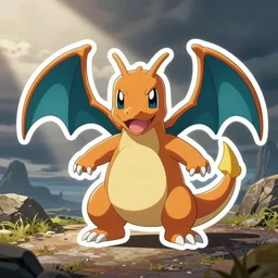 cute miss mascot dracaufeu dracaufeu charizard pokemon sticker art, cronobreaker, beeple game icon