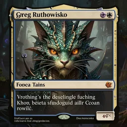 a dragon with cat face, digital art, by greg rutkowski, in the style of magic the gathering, 8k, very detailed