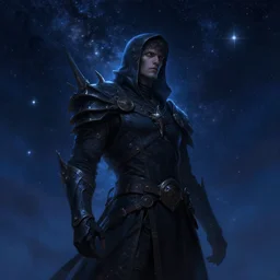 ominous dennis reynolds, in the starry sky, star sparkles, sharp focus, d & d, epic retrowave art, masterpiece, trending on art station, fantasy, digital painting, highly detailed, 8 k realistic, dof, art by artgerm, greg rutkowski, sasoura, satchely, no distorsion