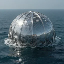 intricate, 3 d, reflective dome just under the surface of the ocean, style by caspar david friedrich and wayne barlowe and ted nasmith.