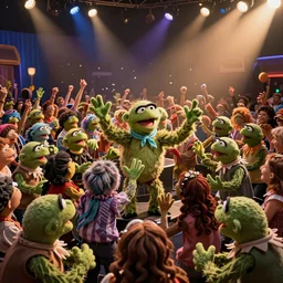 a huge mosh - pit breaks out on the muppit show