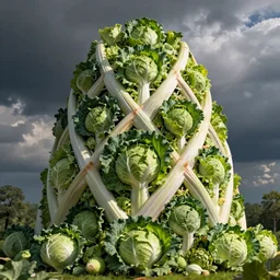 a very close up view of the tower of babel made up of cabbages