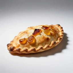 amber calzone, studio product photography, isolated on a pure white background, centered, entire object in frame, sharp focus, soft studio lighting
