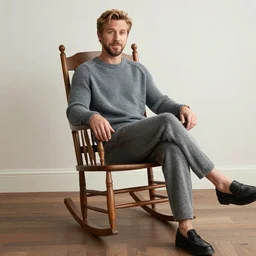 Knitted from yarn Ryan Gosling is sitting on a rocking chair, realism, proportions,