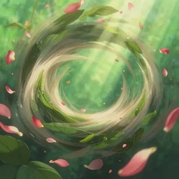 closeup a swirl of rose petals and green leaves, dancing in the air, in gentle green dawn light, eyvind earle, studio ghibli painting, cinematic lighting, volumetric lighting, smooth, sharp focus, highly detailed, render in unreal engine 5, artstation, deviantart, behance, trending, epic composition, octane, light rays, award - winning