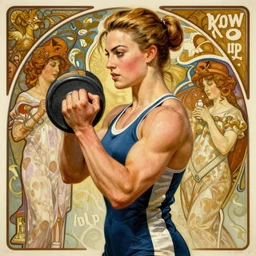 socialist realism propaganda poster of margot robbie as beautiful female muscular weightlifter fighter, portrait, profile picture, socialist realism, highly detailed, intricate, digital painting, artstation, sharp focus, illustration, art by jakub rozalski, greg rutkowski, artgerm, tan zi and ayanamikodon and alphonse mucha and wlop