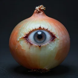 a hyper realistic onion with an eye in the middle, edritch, horror, 4 k, photoreal