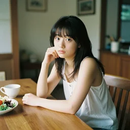 90's Japanese Professional Color Photography, Nikon, A girl in the dining room. Summer