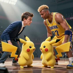 rowan atkinson and larry bird battling it out with pokemon