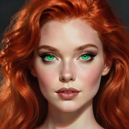 Redhead Pleiadian alien human beautiful hybrid feminine woman, with stunning green eyes, cute symmetrical round face and a roundish nose, as a retro futuristic heroine, gorgeous digital painting, artstation, concept art, smooth, sharp focus, illustration, art by artgerm and donato giancola and Joseph Christian Leyendecker, Ross Tran, WLOP
