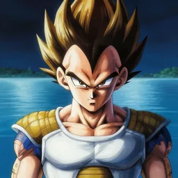 vegeta portrait, dramatic light, lake background, 2 0 0 mm focal length, painted by stanley lau, painted by greg rutkowski, painted by stanley artgerm, digital art, trending on artstation