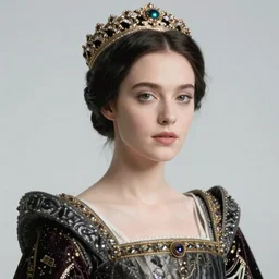 highly detailed portrait eva green as a medieval fourteenth century queen on the castle battlements, graham turner, angus mcbride, christa hook, for osprey publishing, history book illustration