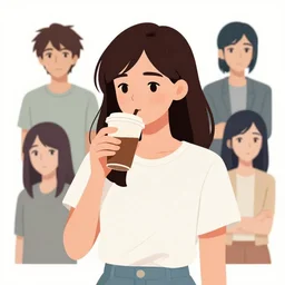 young woman drinking coffee, clean cel shaded vector art. shutterstock. behance hd by lois van baarle, artgerm, helen huang, by makoto shinkai and ilya kuvshinov, rossdraws, illustration