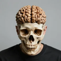 a man with an shrivelled up walnut brain inside his skull