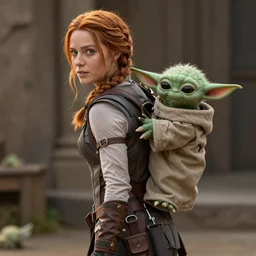 Katniss Everdeen carrying Yoda on her back
