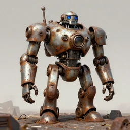 a rusted steampunk law - enfoncer robot, junkyard