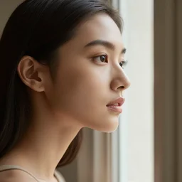 close up of face of beautiful fashion model looking at window in old and dirty room in paris, official vogue editorial, highly detailed