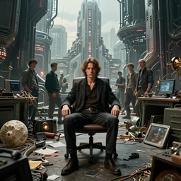 beautiful person sitting in on a chair a messy room, character portrait, ultra realistic, sci fi city, wide angle, intricate details, the fifth element artifacts, highly detailed by peter mohrbacher, hajime sorayama, wayne barlowe, boris vallejo, aaron horkey, gaston bussiere, craig mullins