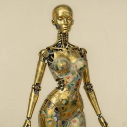 brass semi - mechanical woman, portrait, floral art novuea dress, art by ardian syaf and moebius