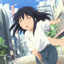 anime visual of a black haired girl sightseeing bright day anime cityscape by makoto shinkai, cute face by yoh yoshinari, katsura masakazu, dynamic pose, dynamic perspective