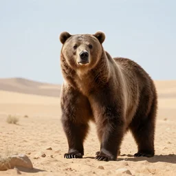 a photorealistic photograph of a bear in the middle of the desert, fantastic four theme. bright scene. fine detail. this 4 k hd image is trending on artstation, featured on behance, well - rendered, extra crisp, features intricate detail, epic composition and the style of unreal engine.