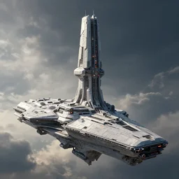 cinematic scifi render of a 3 d sculpt of a cyberpunk john harris aircraft carrier megalithic tower structure, halo, star wars, ilm, star citizen halo, mass effect, high tech industrial, artstation unreal, dramatic powerful sky