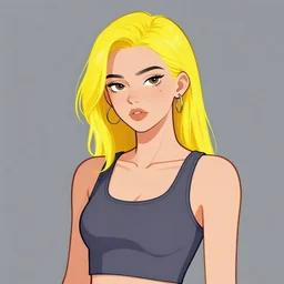 character portrait of a cool girl with yellow hair, wearing a tanktop, lesbian, highly detailed, stylized, medium shot, vector line art, clean cel shaded vector art, by ross tron, lois van baarle, artgerm, helen huang, makoto shinkai, ilya kuvshinov, rossdraws