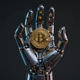 mechanical cyberpunk hand holding a bitcoin between two fingers. centered. horror cyberpunk. highly detailed 8 k. intricate. nikon d 8 5 0 3 5 mm. award winning photography.