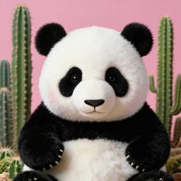 extremely detailed studio close - up portrait of a panda plushie in a cactus garden. surreal photograph, lo - fi, polished look, solid background, silly and serious, hermes ad, fashion photography, toiletpaper magazine by pierpaolo ferrari and maurizio cattelan, 3 5 mm photograph, colourful, david lachapelle, canon eos c 3 0 0, 8 k, medium - format - print
