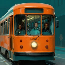 close up sci - fi horror quarter streetcar poster, ttc streetcar skin, orange and teal skin, elegant, highly detailed, centered, digital painting, smooth, sharp focus, illustration, artgerm, tomasz alen kopera, peter mohrbacher, donato giancola, joseph christian leyendecker, wlop, frank frazetta