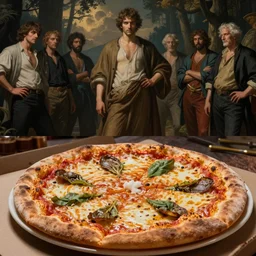 an pizza in the style of wayne barlowe, gustav moreau, goward, bussiere, roberto ferri, santiago caruso, luis ricardo falero, austin osman spare