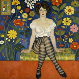 a beautiful woman in striped nylons, art by coles phillips, mucha,