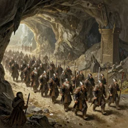 dwarven cave fleet day, dwarven military parade, illustration by Alan Lee
