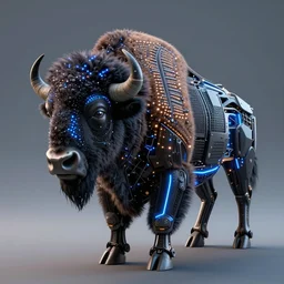 cybernatic bison, led lights, 3 d render, unreal engine 5, octane render, high quality, very detailed