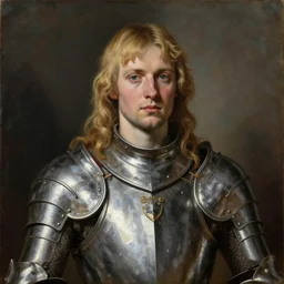 rugged saoirse ronan, blonde hair, wearing silver armour, portrait, oil painting by titian, hard focus