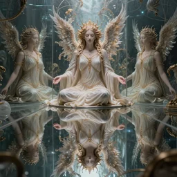 divine reflections of imaginations infinitely phantasmagoric beauty showing us our true essence, 8 k resolution hyperdetailed, volumetric lighting, style of dariusz zawadzki