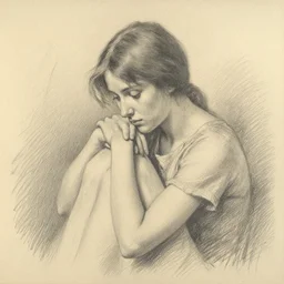 a lonely girl by ilya repin. pencil sketch.