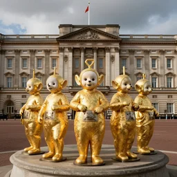 gold statues for the teletubbies outside buckingham palace