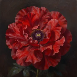eldritch oil painting of a red flower by jeremiah ketner