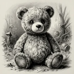 grunge cartoon sketch of a teddy bear by - beeple , loony toons style, creepy themed, detailed, elegant, intricate