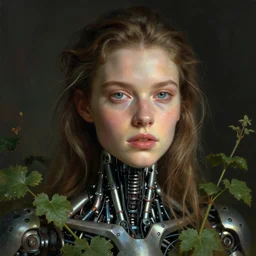 overgrown cyborg portrait, by greg simkins, anato finnstark, artstation