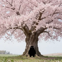 an anthro black hole standing at the bottom of a giant cherry blossom tree