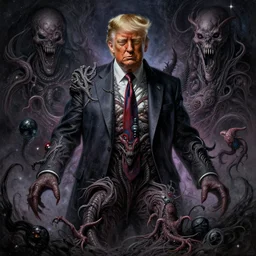 donald trump not doing anything offensive at all, cosmic horror, elegant intricate digital painting artstation concept art by mark brooks and brad kunkle extreme detailed