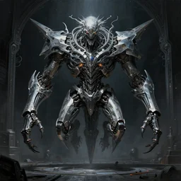 professional concept art of a symmetrical! ominous floating!!! mechanical steel terrifying!! giant monster thing in a dark room by artgerm and greg rutkowski. an intricate, space, elegant, highly detailed digital painting, concept art, smooth, sharp centred focus, illustration, cubism, in the style of cam sykes, wayne barlowe, igor kieryluk.