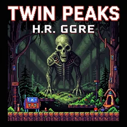 glitchy pixelated Sega Mega Drive Genesis isometric sidescroller game of Twin Peaks in the style of H.R. Giger, Zdzislaw Beksinski and Todd McFarlane