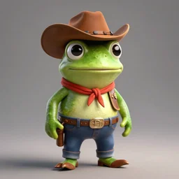 Pepe the Frog, full body, cowboy attire, grinning at the viewer