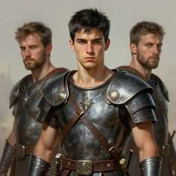portrait of a handsome young spanish gladiator with short black hair, art by denys tsiperko and bogdan rezunenko and franz xaver kosler, hyperrealism, fantasy art