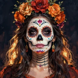 Illustration of a sugar skull day of the dead girl, art by rolf armstrong