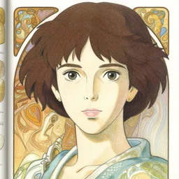 cyborg woman, finely illustrated face, highly detailed, colored pencil, studio ghibli, tankobon, in the style of ilya kuvshinov and krenz cushart and william - adolphe bouguereau and alphonse mucha